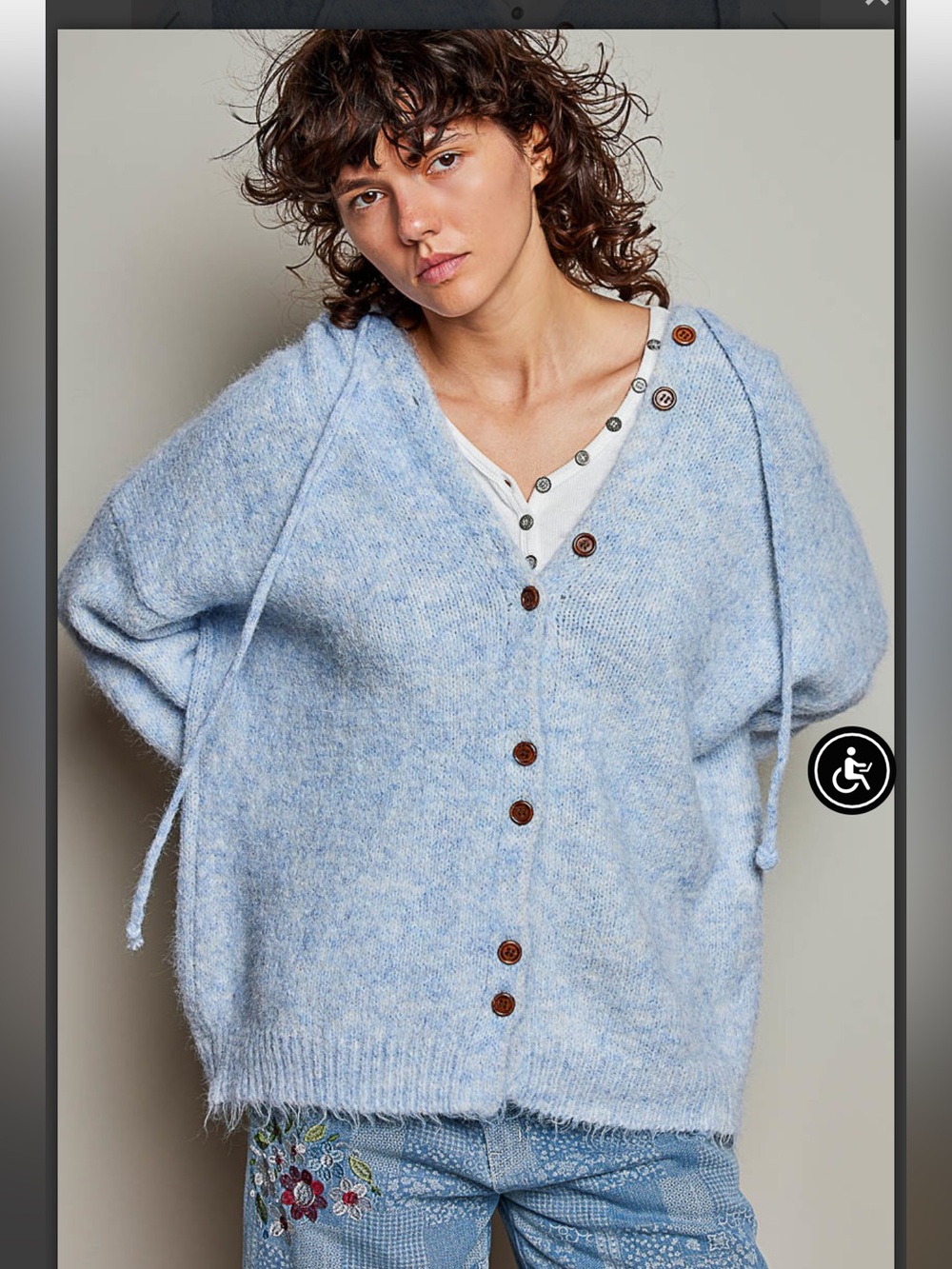 POL Blue Sky Button Up Long Sleeve Hoodie knit Cardigan